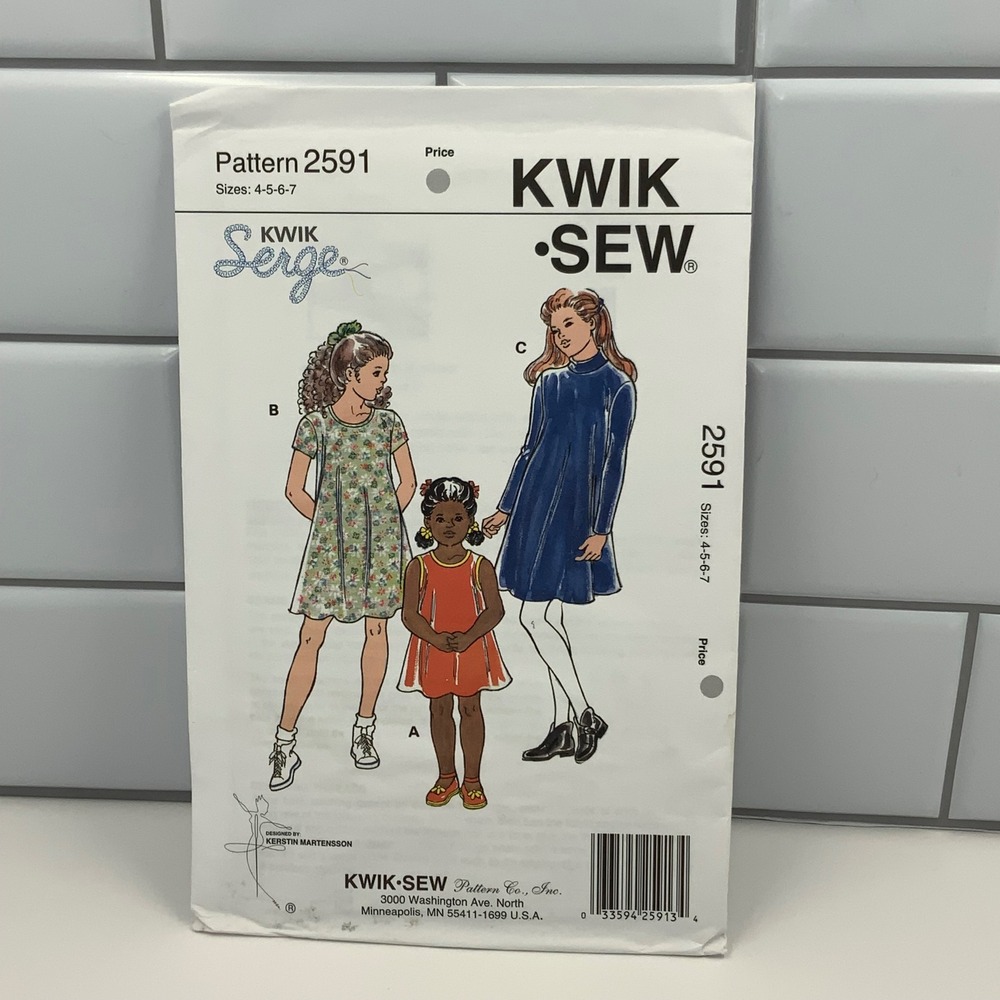 Kwik Sew 2591 Girls A-Line Dress Sewing Pattern Sizes 4-5-6-7‎ Stretch Knits